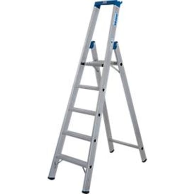 KRAUSE STABILO trap 5 treden R13, zelfreinigend gatenpatroon, platform R13, gereedschapsbak met emmerhaak, aluminium