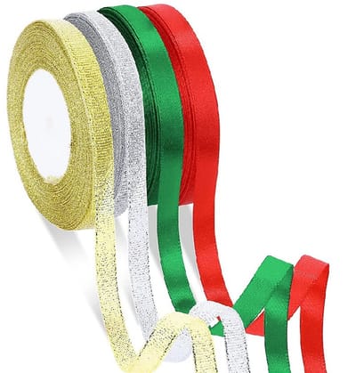 QTTVBTNA 4-delige set polyester cadeaulinten – 4 kleuren – 1 cm x 22 m per stuk – Decoratieve linten voor Kerst, knutselen en het inpakken van cadeaus