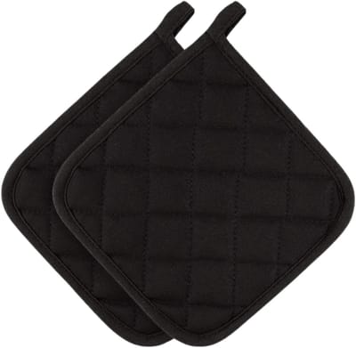 Hittebestendige onderlegger - Polyester - Wasbaar - Met ophanglus - Voor Keuken, Eettafel, Bakken, Koken - 2 Stuks Vierkante Onderzetters (17x17 cm) - Zwart