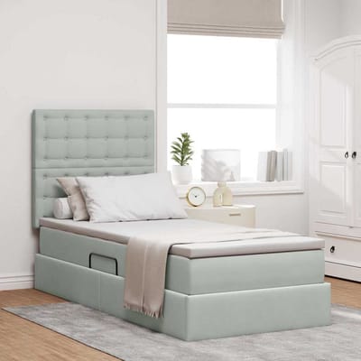 vidaXL - LED - opbergbed - met - matras - Lichtgrijs - 100 - x - 200 - cm - Fluweel