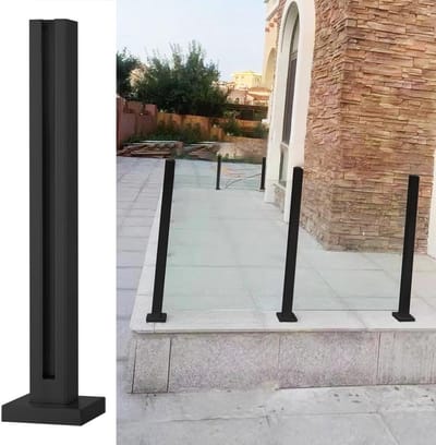 Glazen Balustrade Paal - Hekwerk Paal - Terras Beveiligen - Roestvrij Staal - Aanpasbare Grootte - Zwart