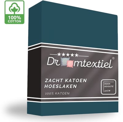 Droomtextiel Hoeslaken Petrol - 90x200 cm - 100% Katoen - Perfecte Pasvorm - Heerlijk Zacht