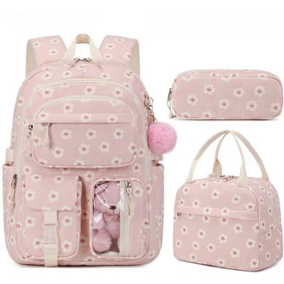 3 stuks/set Corduroy Schoolrugzak met Lunchtas Etui Schattige Meisjes Schooltas Aardbei Boekentas Rugzak voor Tieners Vrouwen