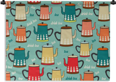 Wandkleed - Wanddoek - Patronen - Thee - Theepot - Vintage - 60x45 cm - Wandtapijt