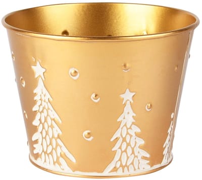 Dekoratief | Bloempot m/bomen, goud/wit, metaal, 13x13x10cm | A255951