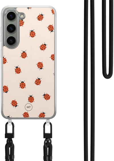 Hoesje met koord geschikt voor Samsung Galaxy S23 - Lieveheerstbeestjes - Inclusief Zwart koord - Crossbody beschermhoes - Transparant, Multi - Mooie Telefoonhoesjes
