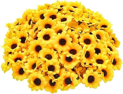 Set van 100 kunstmatige mini-zonnebloemen voor decoratie