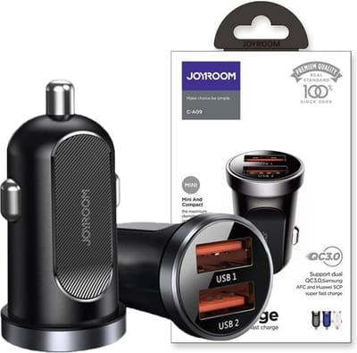 Joyroom - C-A09 - Mini snelle autolader 2x USB 30W Quick Charge, SCP, PD, AFC zwart