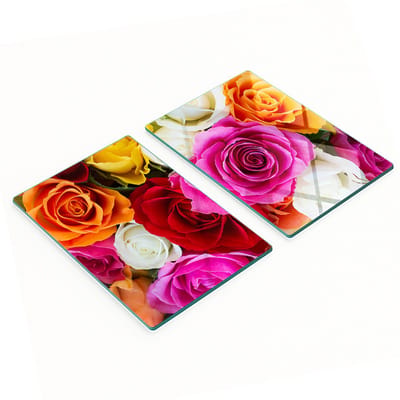 Decoratieve snijplanken van gehard glas met kleurrijke rozen, 2x40x52 cm
