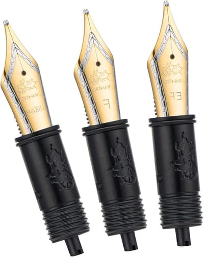 Set van 3 vulpennen met zwarte kruissectie en gouden accenten, geschikt voor EF, F en M inktpunten, perfect voor schrijven en tekenen