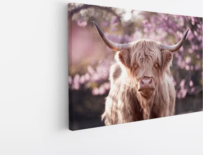 Saammp Canvas Schilderij - Schotse Hooglander Koeien met bevroren Hoorns - Winter - Landschap - Dieren - Natuur - 45x30 - Foto op canvas - Wanddecoratie - muurdecoratie Woonkamer - Slaapkamer decoratie - Canvas Print