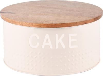 Dekoratief | Bewaardoos 'Cake', wit, hout/metaal, 18x18x8cm | A248239