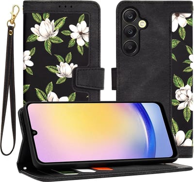 Hoesje geschikt voor Samsung Galaxy A25 - Techsuit FlipCraft Book Wallet Case met koord - Flowers of the Dawn