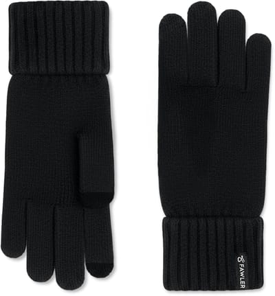 Baltic | Zwarte wollen handschoenen met fijn ribpatroon en touchscreenfunctie