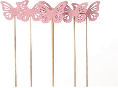 HBX natural living Tuinsteker vlinder Papilio op stok 6 stuks 50cm roze