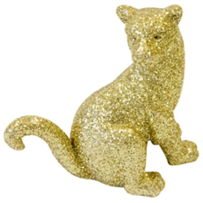 HOBI - Zittende Panter van goudkleurige hars 6 cm met glitters