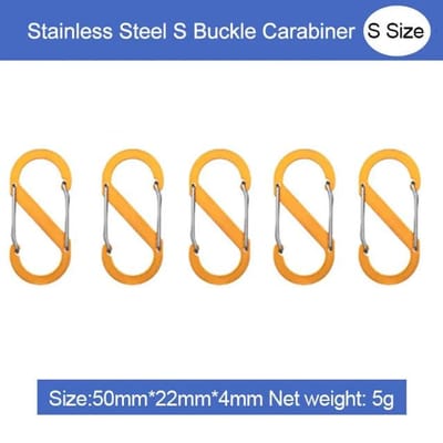 5 Stuks Roestvrij Staal S-Type Karabijnhaak met Vergrendeling Mini Sleutelhanger Haak Anti-Diefstal Buiten Kamperen Rugzak Gesp Sleutel-Slot Gereedschap S size-orange1