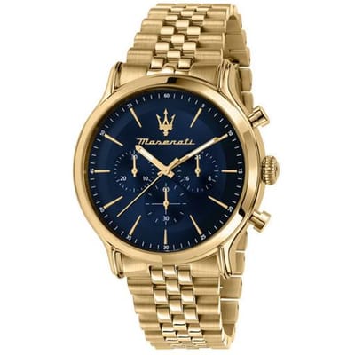 Montre Chronographe Maserati Epoca Édition Limitée Acier Inoxydable Ton Or Cadran Bleu Quartz R8873618031 100M Montre Homme bleu