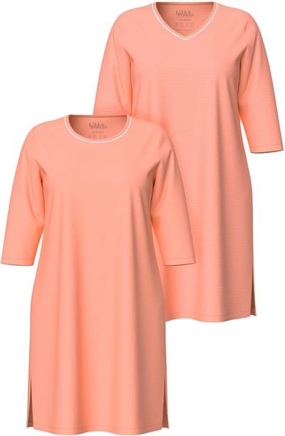 Ulla Popken - Dames - Bigshirts set van 2 ronde hals / V-hals 3/4-mouwen - Koraal - Maat 42+