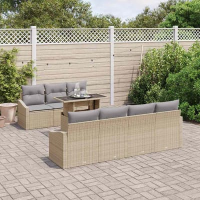 vidaXL - Tuinbank - Set - 8 - st - Beige - en - Lichtgrijs - poly - rattan