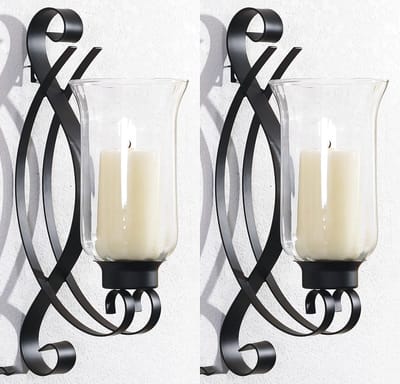 Wandkaarsenhouder Set - Metaal met glas - Sfeer creëren - Vintage design - 18 x 36 cm - Zwart