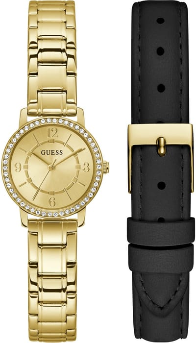Guess Melody Kwarts Analoog Horloge Goudkleurig Kast Gemaakt Van 100% Roestvrij Staal En Een Armband Van 100% Roestvrij Staal 28 GW0808L1, GW0808L2