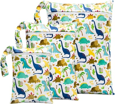 Dinosauriër Wetbags - Natte luiertas - Babyverzorging onderweg - Waterdicht PUL-materiaal - 3 stuks - Multicolor