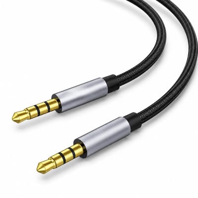 Kabel 3.5 mm- Gold Plated - Gevlochten Nylon - 5 Meter -Male to Male - Ijzergrijs