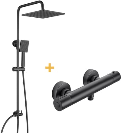 DERW Max Douchesysteem Met omstelling - Regendouche met thermostaatkraan - Verstelbare Hoogte 74-109 cm - Zwart