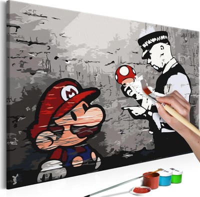 Schilderijen Op Canvas - Doe-het-zelf op canvas schilderen - Mario (Banksy) 60x40 - Artgeist Schilderij
