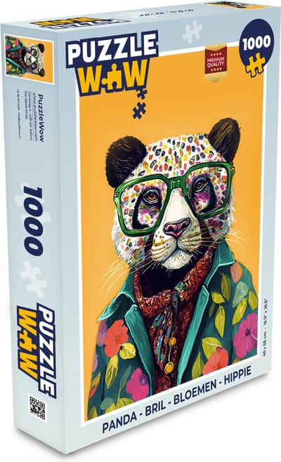 Puzzel Panda - Bril - Bloemen - Hippie - Legpuzzel - Puzzel 1000 stukjes volwassenen