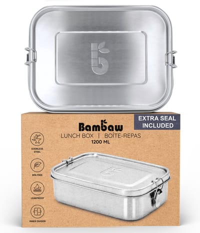 Bambaw Roestvrij Staal Vershoudbakjes 1200 ml - Brooddoos - RVS Lunchbox - Meal Prep Bakjes - Broodtrommel - Vershouddoos