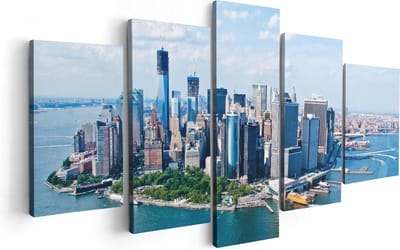 Artaza Canvas Schilderij Vijfluik New York Als Een Eiland Vanuit De Lucht - 100x50 - Foto Op Canvas - Canvas Print