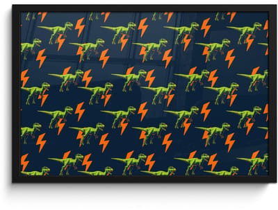 Poster in lijst - Fotolijst 60x40 cm - Posters - Bliksemschichten - Oranje - Dinosaurussen - Posterlijst zwart - Decoratie - Wanddecoratie woonkamer - Muurdecoratie slaapkamer