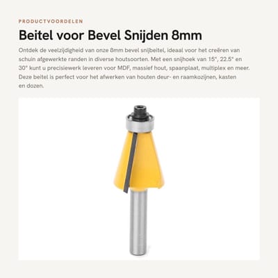 Dailygoods - Beitel voor Bevel Snijden - 8mm Beitel voor Houtbewerking - 15° Hoek - Houtbewerking - Precisie en Nauwkeurigheid - Geschikt voor Houtbew...