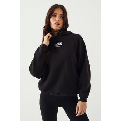 Dames DSGN Studio Collegiate Geborduurde Oversized Hoodie | Zwart | Maat: Small
