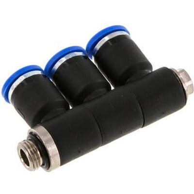 8mm x G1/8'' 3-way Manifold Messing/PA 66 Insteekfitting Buitendraad Draaibaar NBR