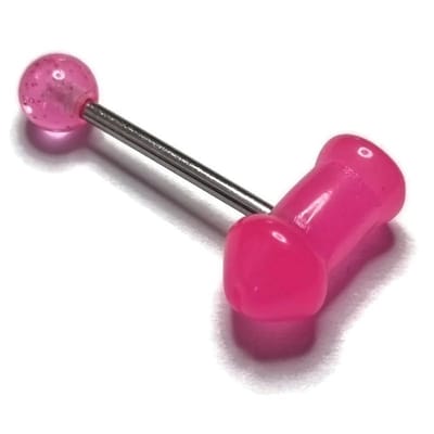 Aramat Jewels | Tongpiercings | Roze Piemelvormige Tongpiercing in Staal en Acryl | | | |12mm | Staal | Volwassenen | Verkleurd niet