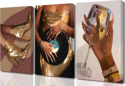 Canvas Muurkunst Set - Vrouwen Posters - Woonkamer Decoratie - Abstracte Ontwerpen - 16x24 inch - Goud Zwart