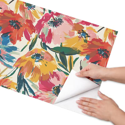 Coloray Meubel Wrap Folie - Geel Meubelfolie - 50x100 cm - Decoratiefolie Zelfklevend Kleurrijke caleidoscoop - Meubelfolie Zelfklevend - Schilderachtig Meubelfolie - Wrapfolie Keuken - Wanddecoratie - Bloemen en planten