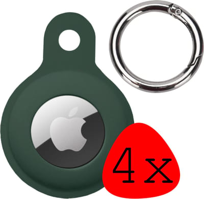 Hoesje Geschikt voor Apple AirTag Hoesje Case Hoesje Geschikt voor Apple AirTag Sleutelhanger Siliconen Hoes - Donkergroen - 4 Stuks