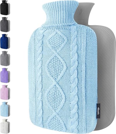 Verte Kruikzak - Warmwaterkruik met Gebreide hoes - Zachte Hoes van Topkwaliteit - Warmwaterkruik voor Pijnverlichting Bij Rug - Nek- en Schouderklachten - Leuk Cadeau voor Vrouwen en Kinderen - Blauw - 1,8 L