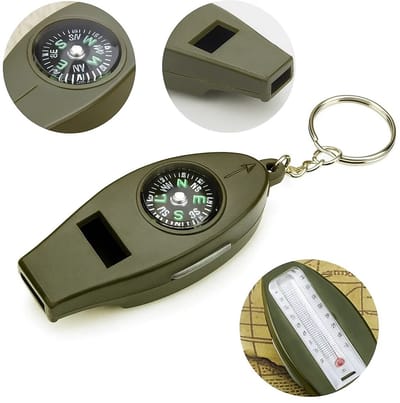 Survival Fluit, Loep, Kompas & Thermometer in 1 I 4 Functies I Sleutelhanger Multitool I Extra Sterk I Loep I Temperatuurmeter I Kompas I Fluitje I Groen