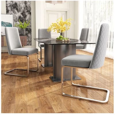 Chaise de salle à manger - MUVOE - Dos en losange - Velours gris - Pieds métal argenté - Ensemble 4 gris