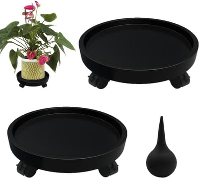 Plantenstandaard Wielen - Bloempot Trolley - Planten Verplaatsen - Afsluitbare Wielen - 33 cm - Zwart