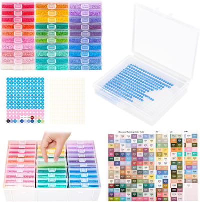 Famanu - Diamond painting organizer set, 30 bakjes met deksel plus grote opbergdoos, hobby organizer voor steentjes en accessoires