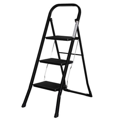 IVOL Huishoudtrap 3 treden - Keukentrap Inklapbaar - Zwart - Antislip - Max. hoogte 70.5 cm
