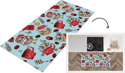 Keukenloper - Loper keuken - Patronen - Uil - Ontbijt - 120x50 cm - Keukenloper vinyl