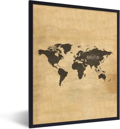 Poster in lijst - Fotolijst 60x80 cm - Posters - Wereldkaart - Vintage - Quote - Posterlijst zwart - Decoratie - Wanddecoratie woonkamer - Muurdecoratie slaapkamer