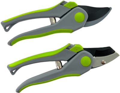 Dailygoods- Snoeischaar Set van 2 - Bypass/Anvil Snoeischaar - ILAFLON Antikleef Coating - Lengte 20 cm - Robuuste Handgrepen - Geschikt voor Links- en Rechtshandigen - Tuinschaar